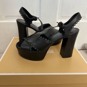 Michael Kors Jessie Platform Leather Black Size 8 Heels